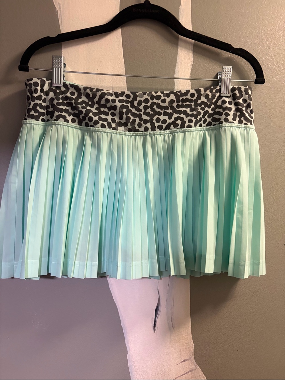 Lululemon Pleated Mint Green Skirt with Leopard Waistband
